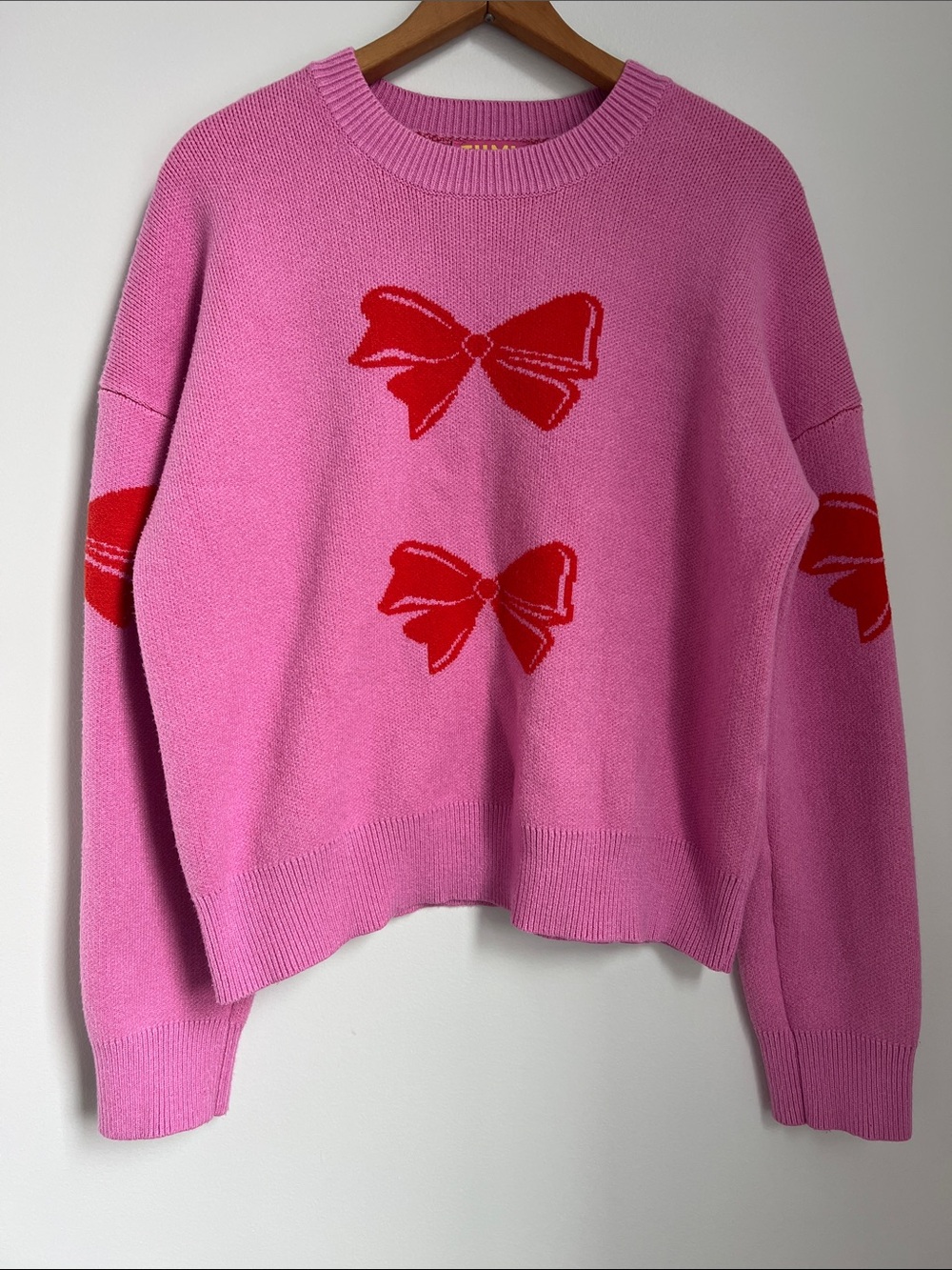 THML | Pink Sweater with Red Bow Motifs Size L